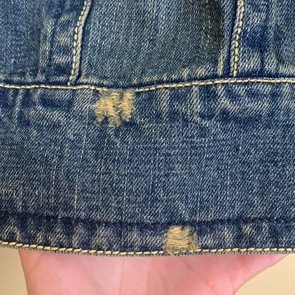 Z. Cavaricci Y2K Denim Blue Jean Bird Embroidery Distressed Button Down Jacket 4 - Picture 12 of 17